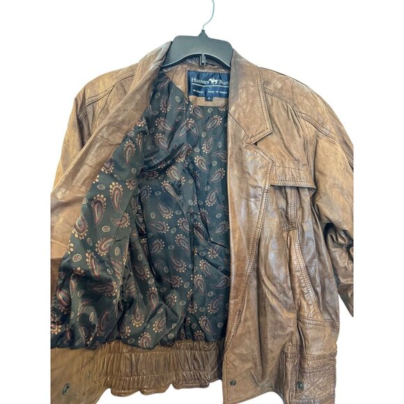 Vintage Hunters Run Brown Leather Jacket S Paisley Lining Button Details Korea - Picture 6 of 8